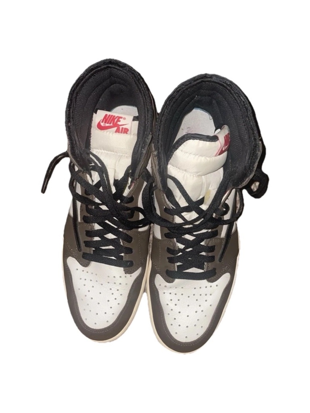 Nike High-Top Sneakers in White and Brown with Black Accents